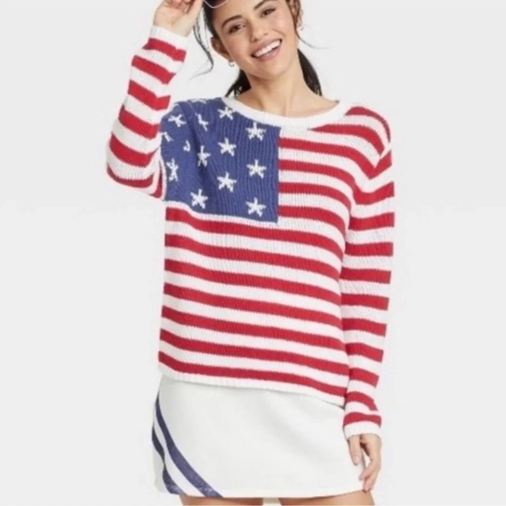 Grayson Threads American Flag 🇺🇸 Americana Knit Cotton Blend Sweater Sz S - Picture 1 of 9